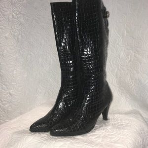 J Renee crocodile black patent leather boots